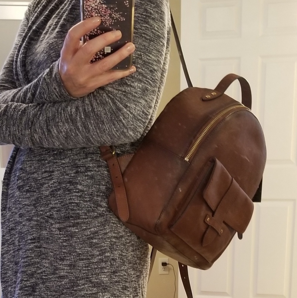 FRYE Olivia Genuine Leather Backpack Cognac Color - Picture 2 of 8